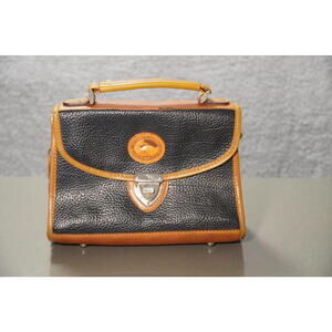 Dooney & Bourke Vintage Black Pebbled Leather Handbag with Tan Trim